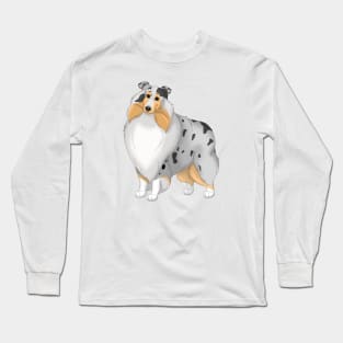 White, Blue Merle & Tan Rough Collie Dog Long Sleeve T-Shirt
